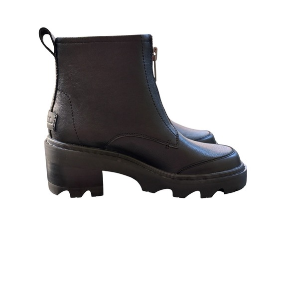 Sorel Womens JOAN‎ NOW Black Leather Ankle Zip Platform Chunky Boots Size 5.5 - Picture 1 of 11